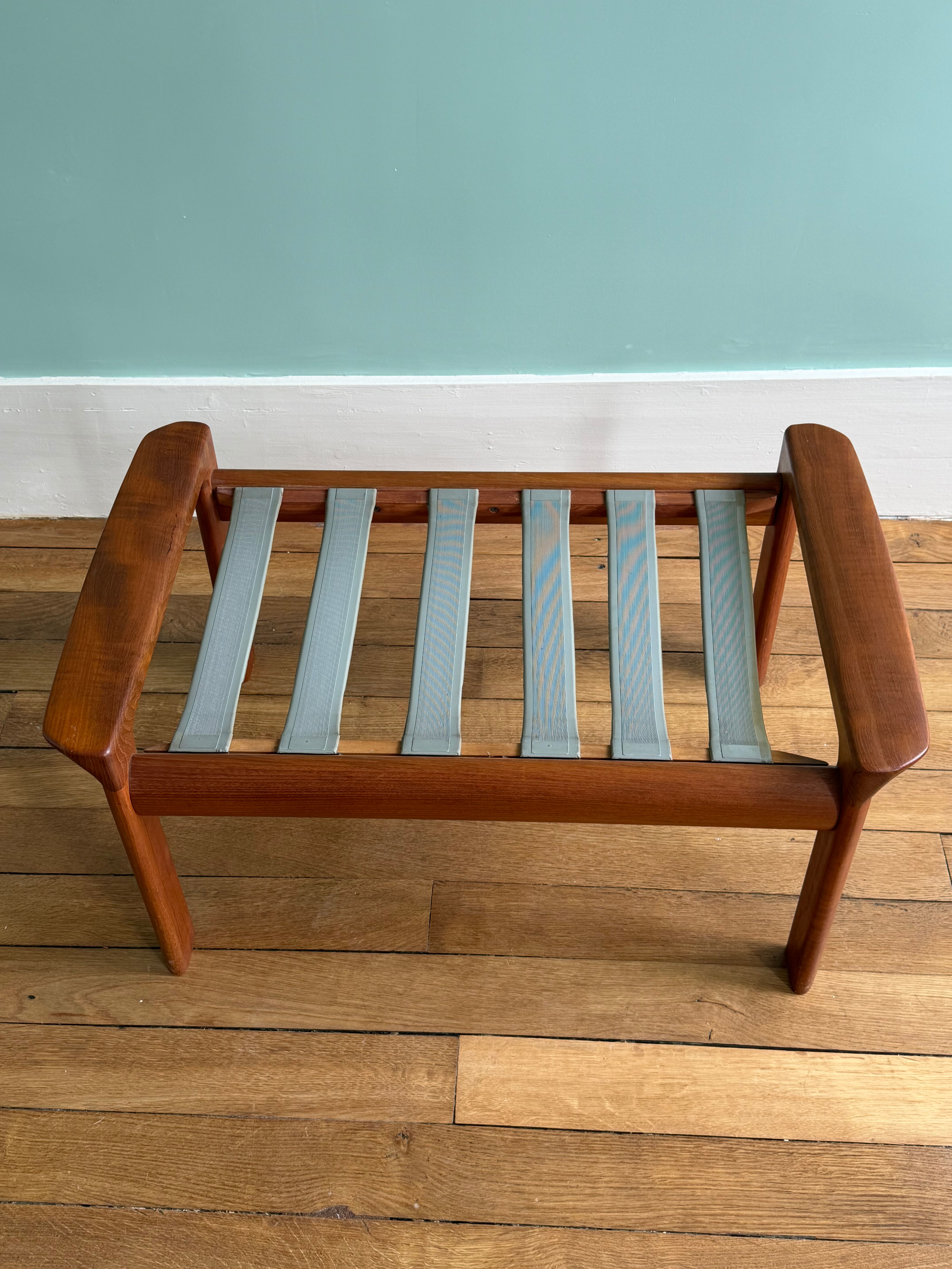 Ottoman tabouret teck et cuir scandinave vintage