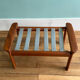 Ottoman tabouret teck et cuir scandinave vintage