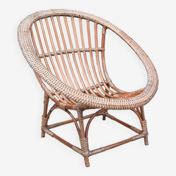 Vintage rattan shell basket armchair