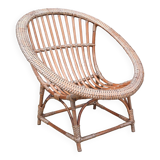 Vintage rattan shell basket armchair