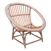 Fauteuil rotin coquille corbeille vintage
