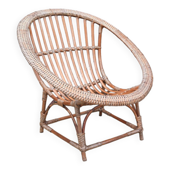 Vintage rattan shell basket armchair