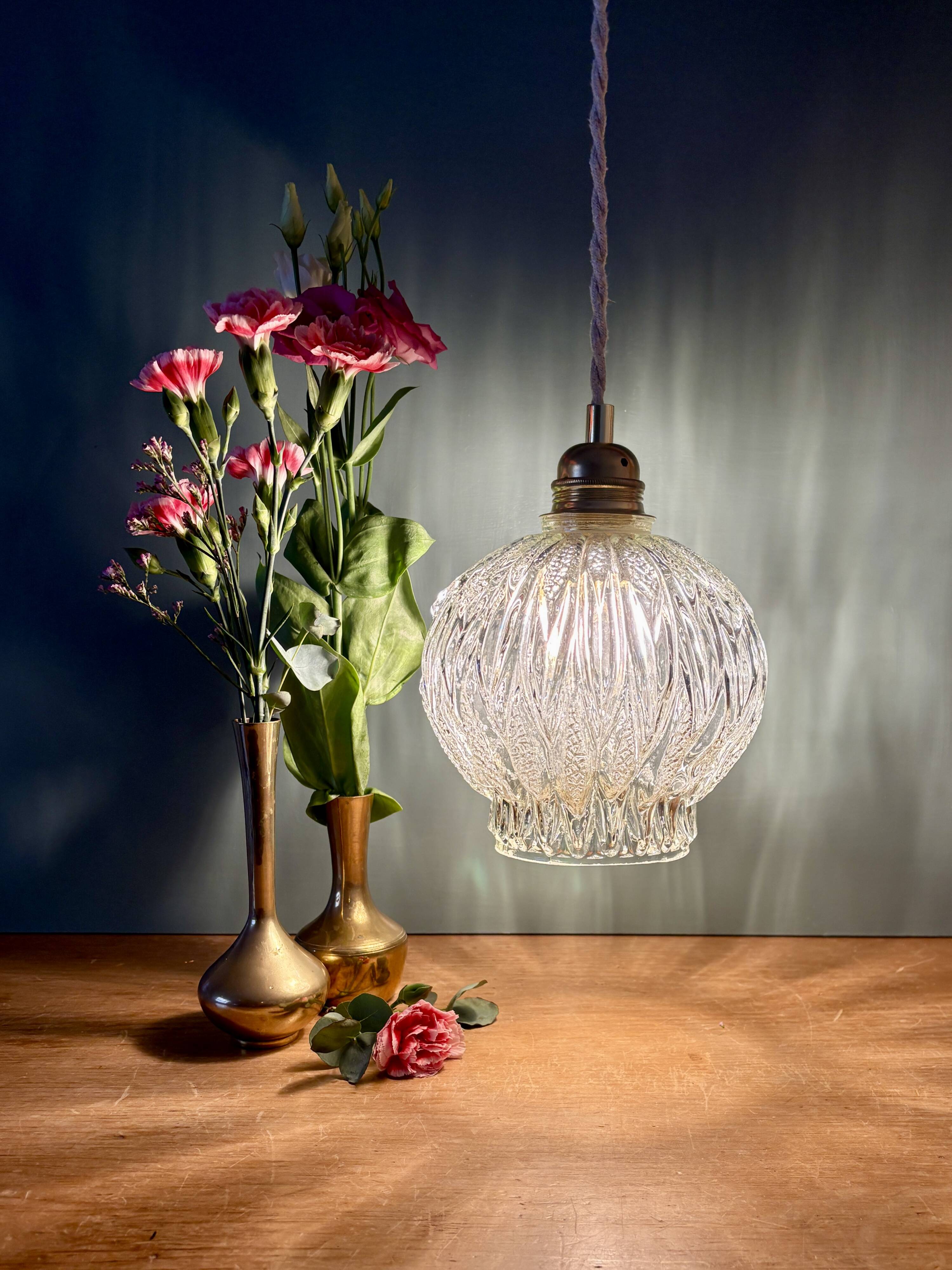 Vintage globe pendant light in molded glass