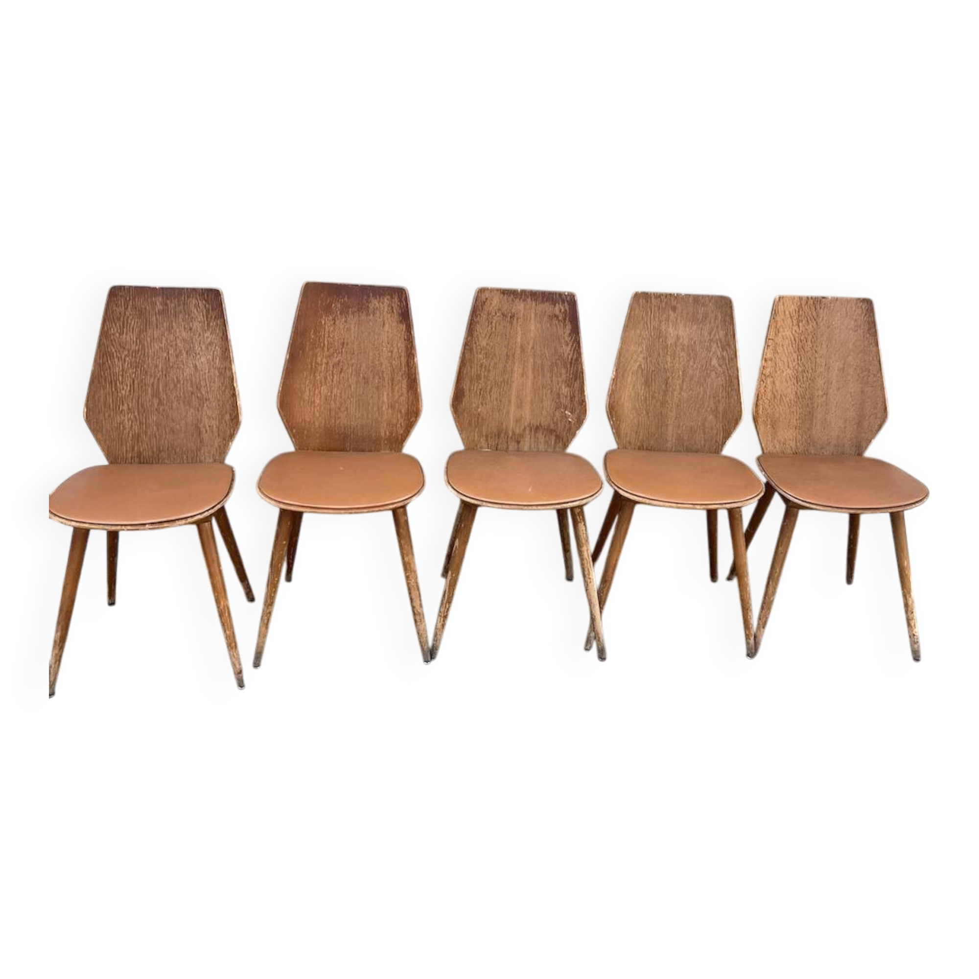 (Lot) 5 chaises vintage bois attribuées à Baumann (à restaurer)