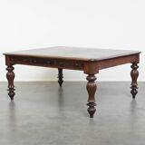 Antique English Oak Writing Desk / Partner Desk with a Leather Top