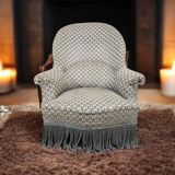 Fauteuil crapaud vintage en tissu gris