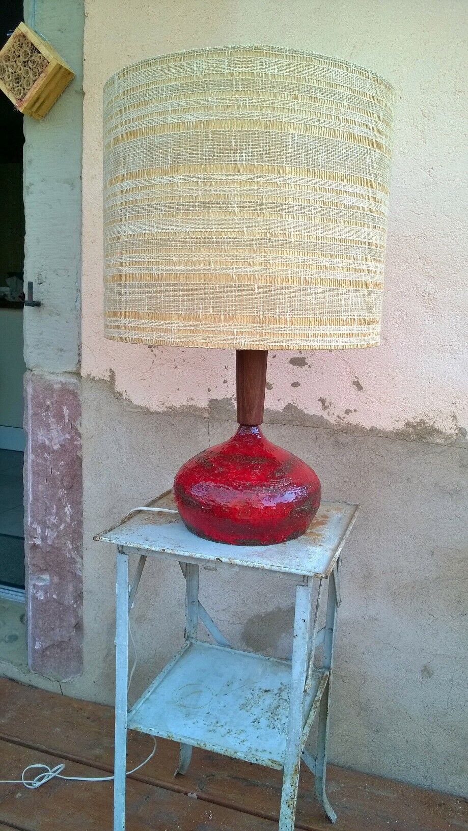 Ceramic lamp and teak by Krosselbach 1970
