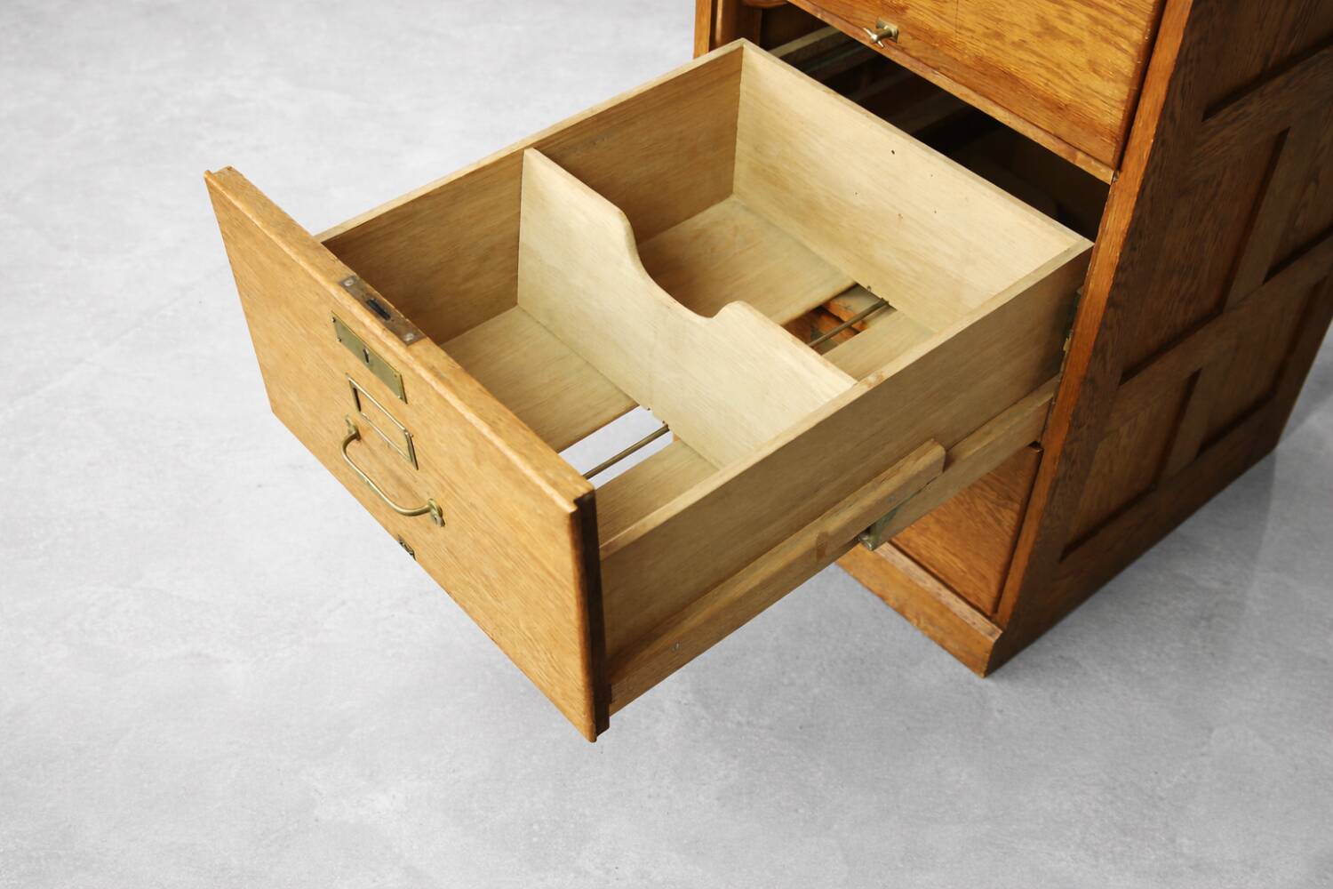 Vintage Industrial English Oak Filing Cabinet with Drawers, 1920s