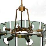 Gino Paroldo, modernist brass and smoked glass chandelier, Italy 1960s