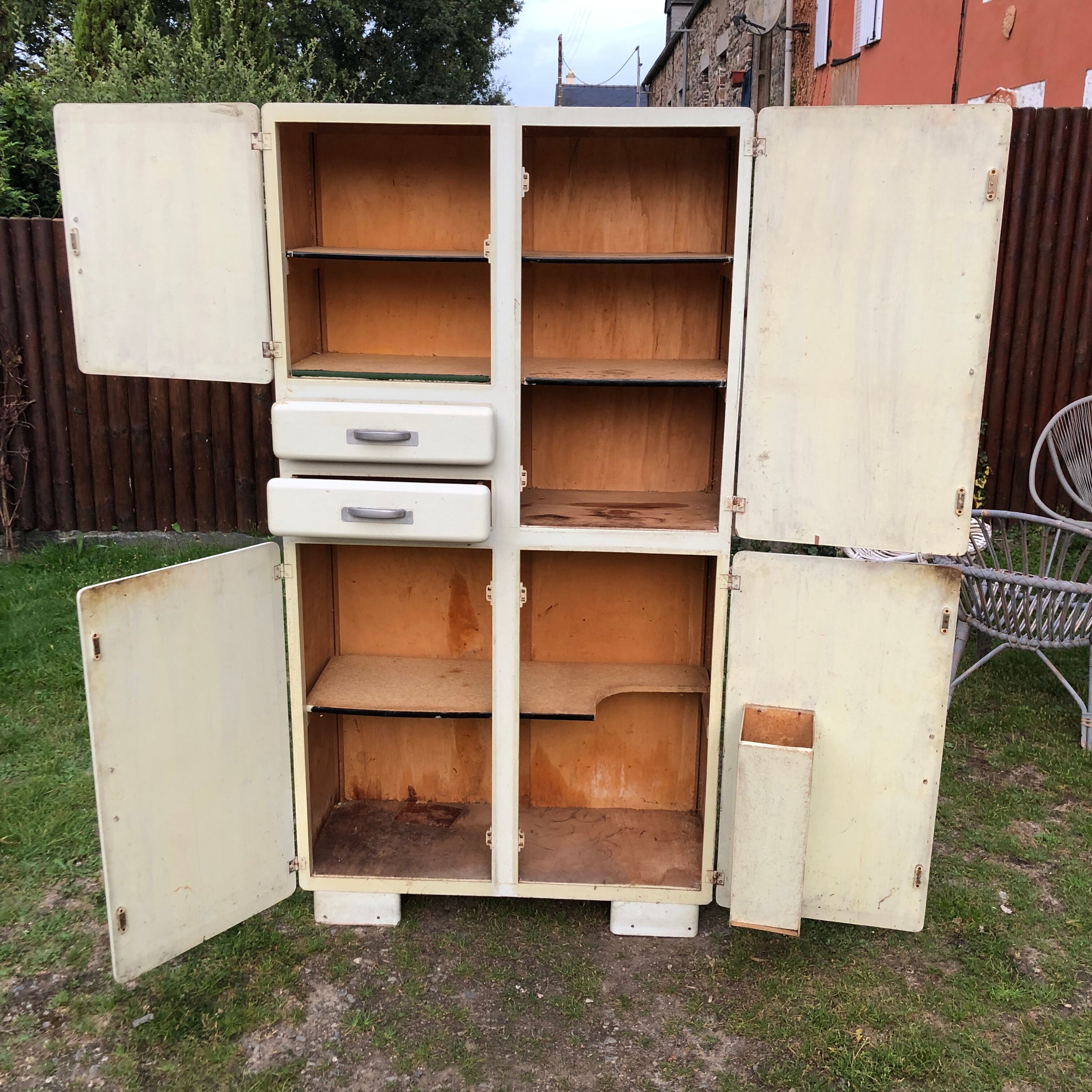 Vintage Mado sideboard with 4 doors and 2 drawers in beige lacquered plywood