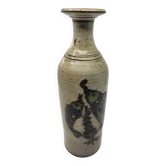 Vintage bottle vase in ceramic stoneware with fish decoration circa 1970/80.
