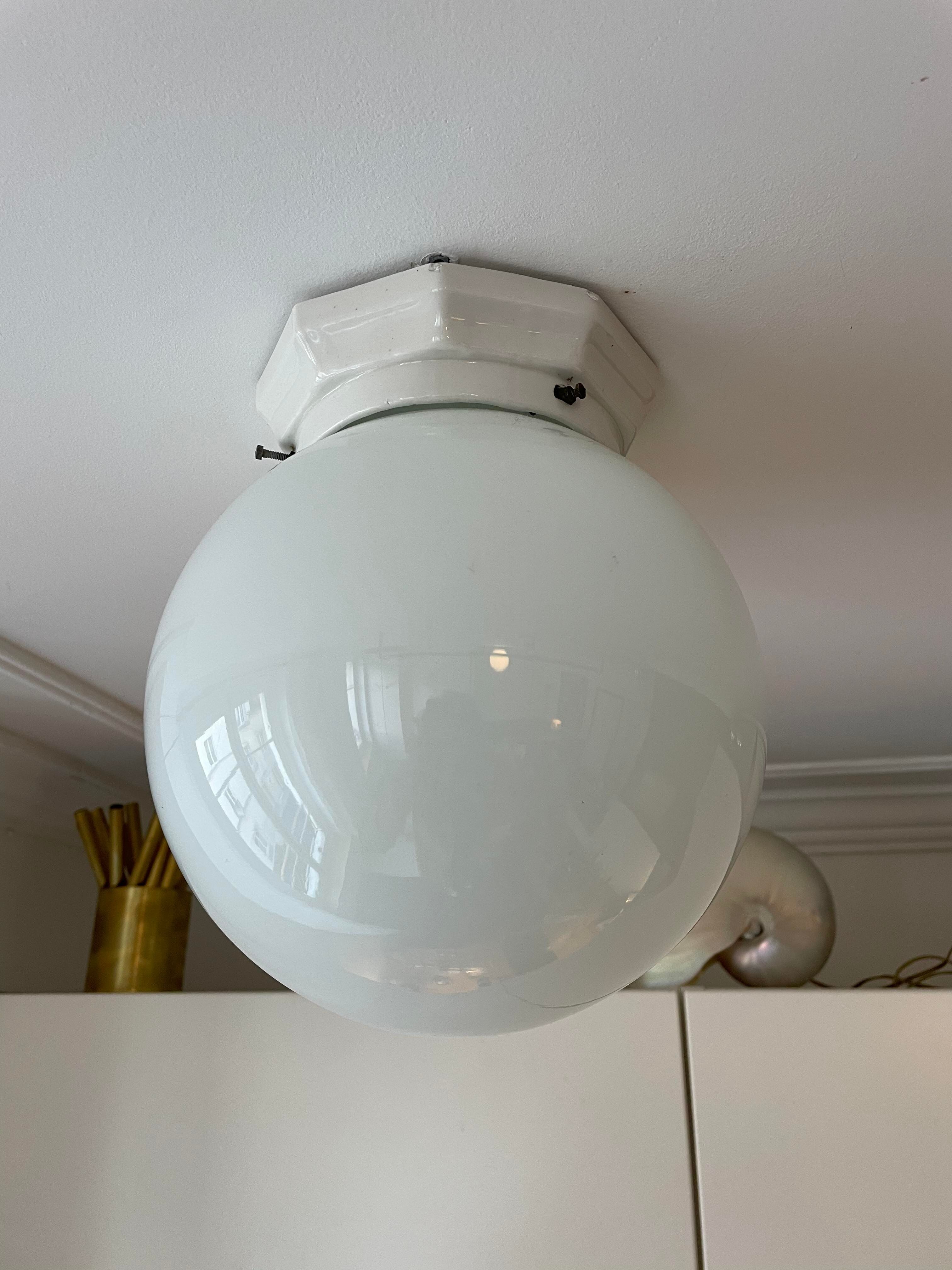 Vintage porcelain and opaline ceiling lamp Art Deco