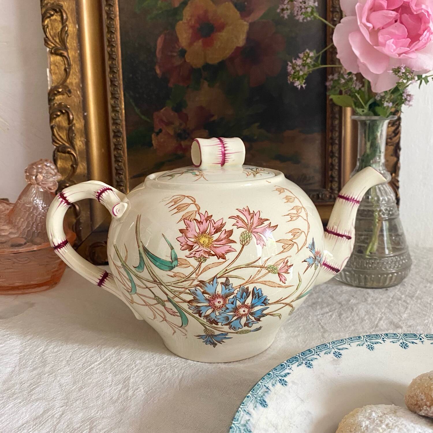 K&G Luneville Cornflower Polychrome Ironstone Teapot
