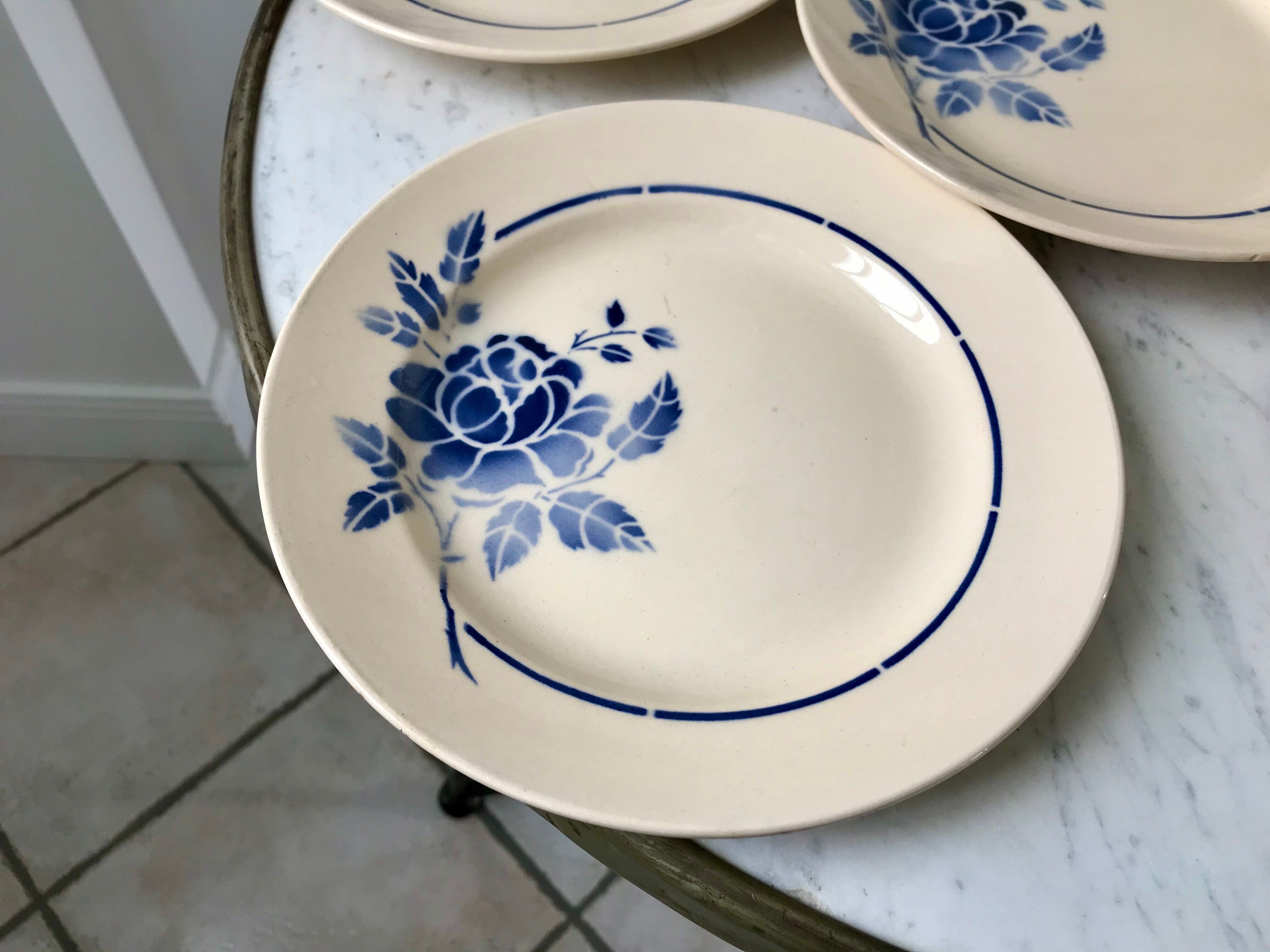 Set of 6 dessert plates blue flowers saint-amand 30s-40s