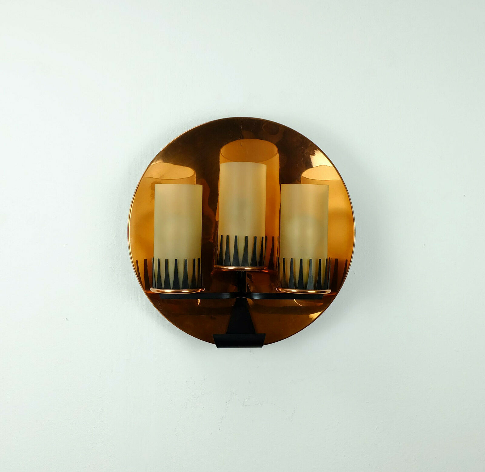 Mid century sconce wall lamp copper metal glass
