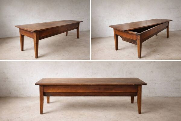 Table, pétrin ancien en bois massif