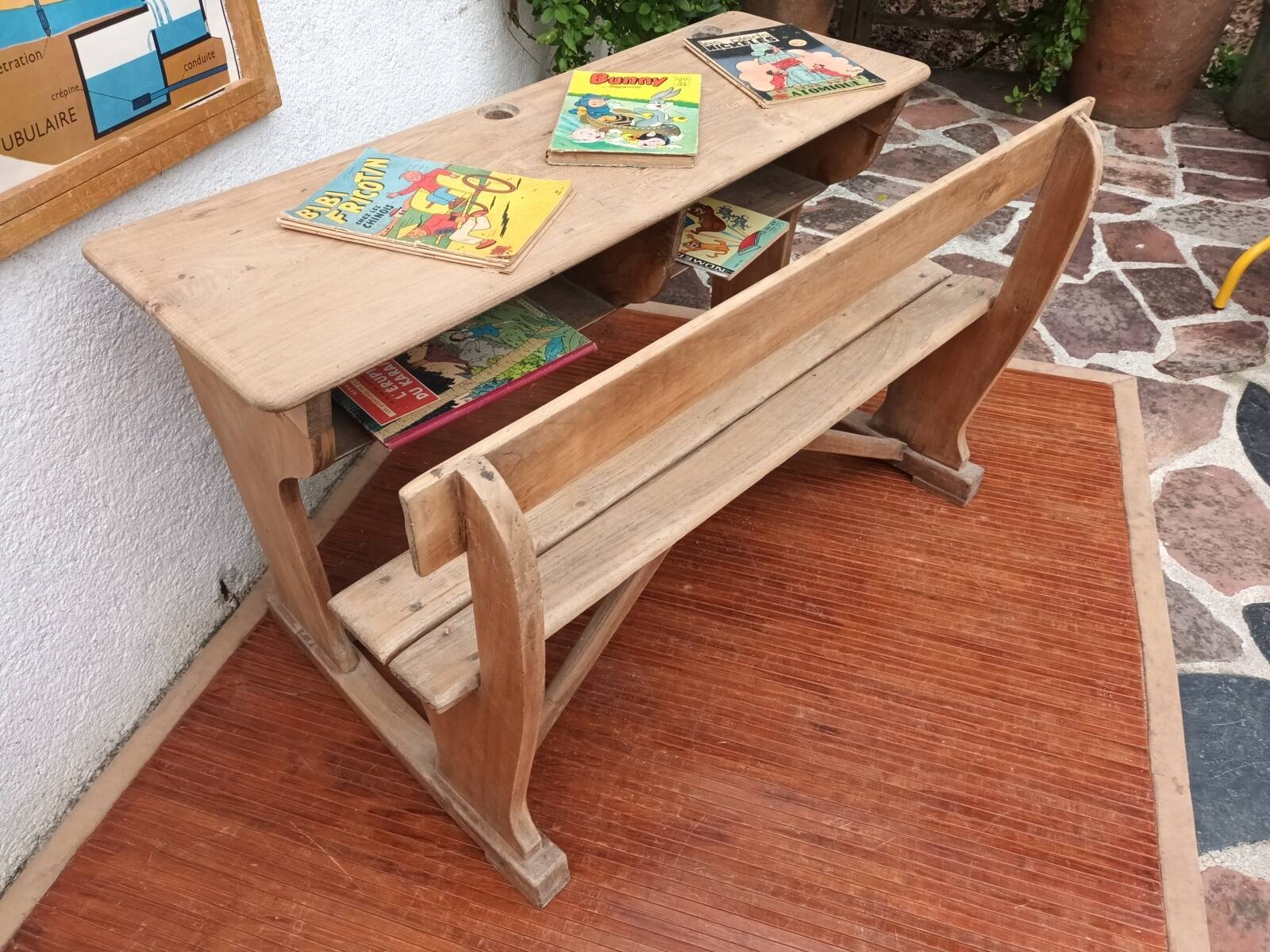 Double wooden school desk