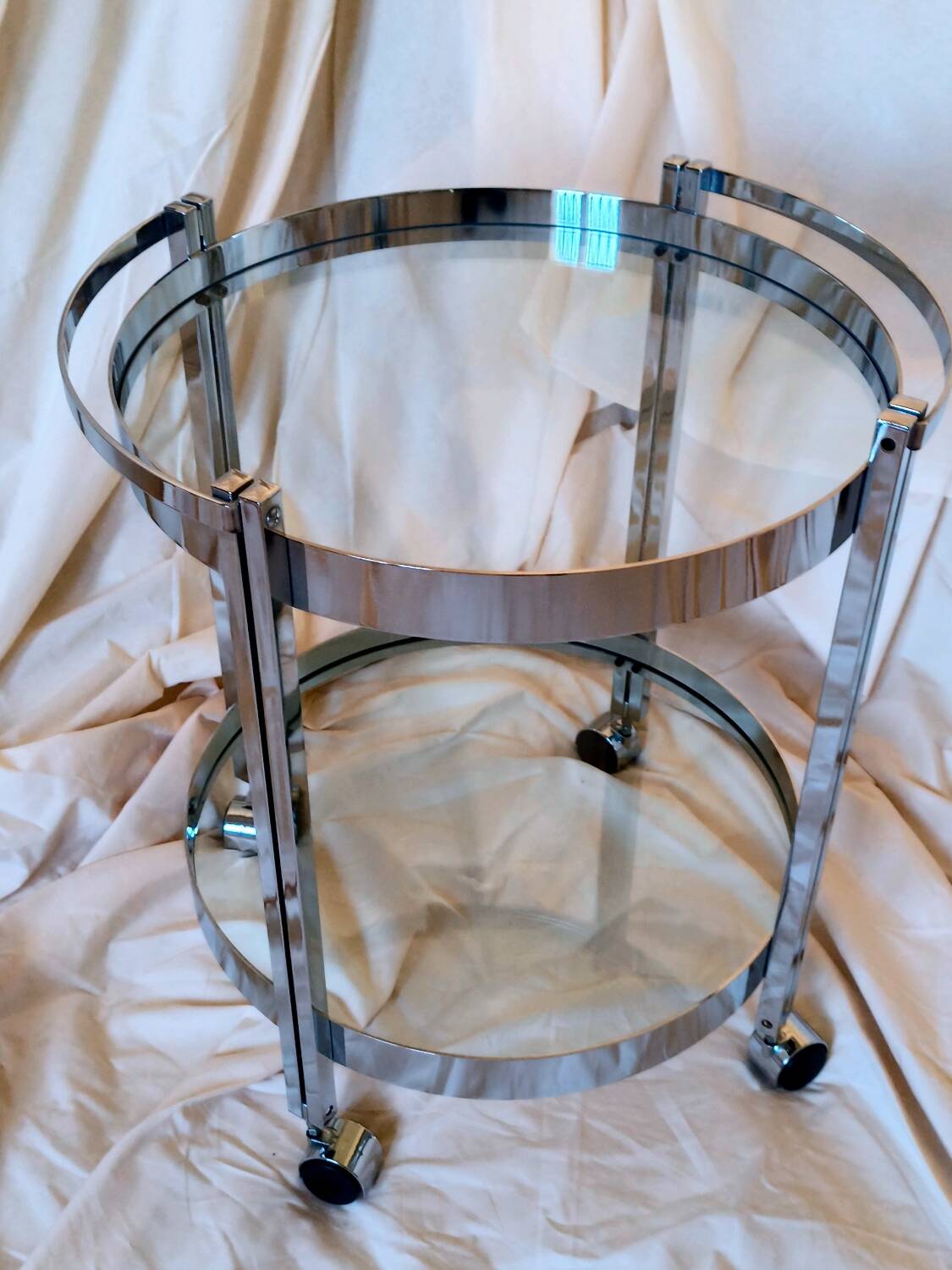 Vintage chrome and glass serving trolley from the 1970s
