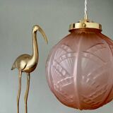 Vintage art deco globe pendant light in pink frosted glass