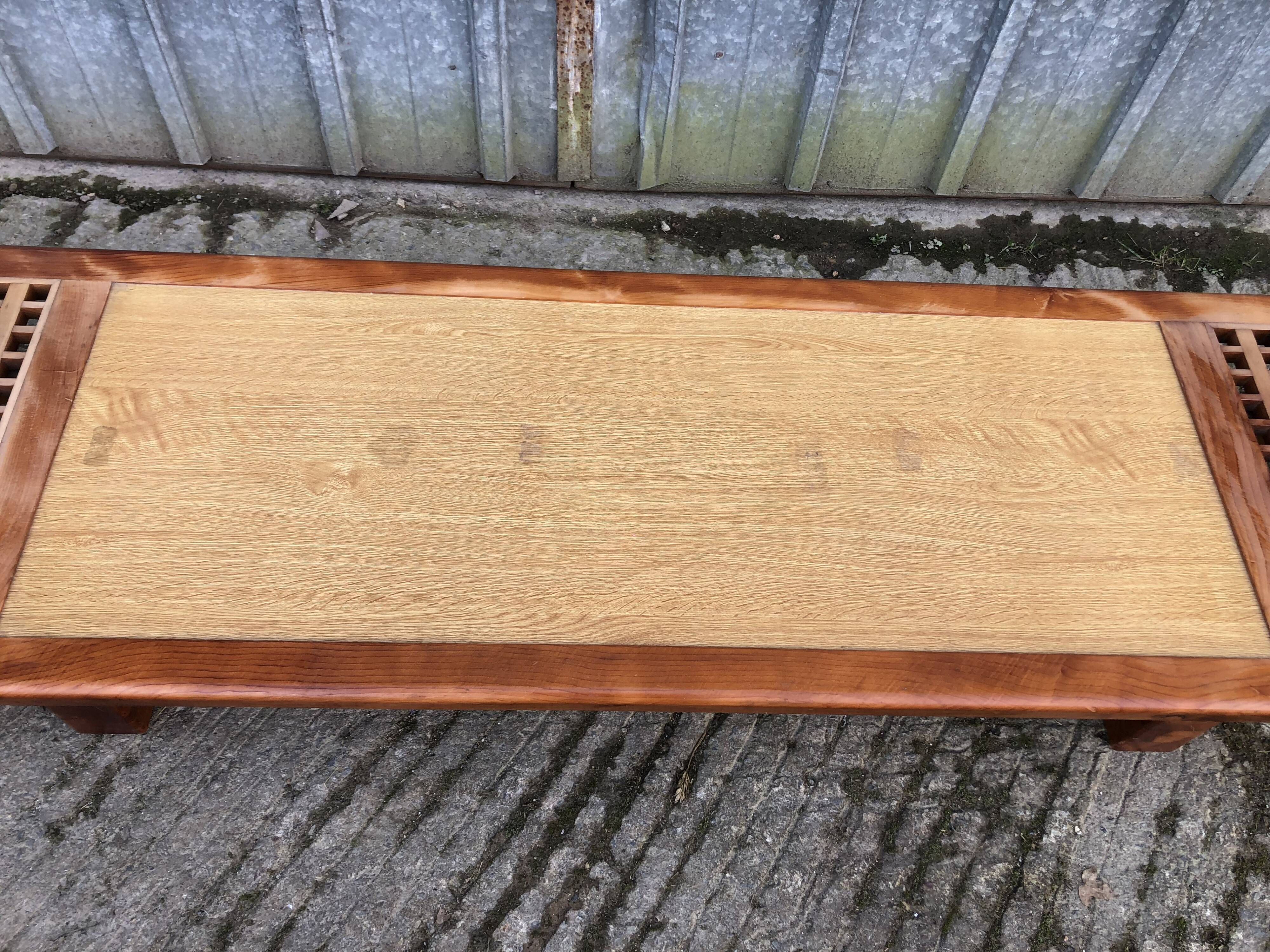 Vintage Yew Wood Bench with 3 Cushions