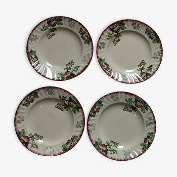 Set de 4 assiettes plates "Montmorency "Longwy cerises