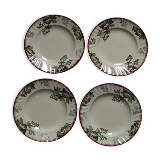 Set de 4 assiettes plates "Montmorency "Longwy cerises