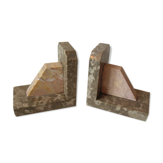 Old pair of marble bookends geometric line deco art deco library