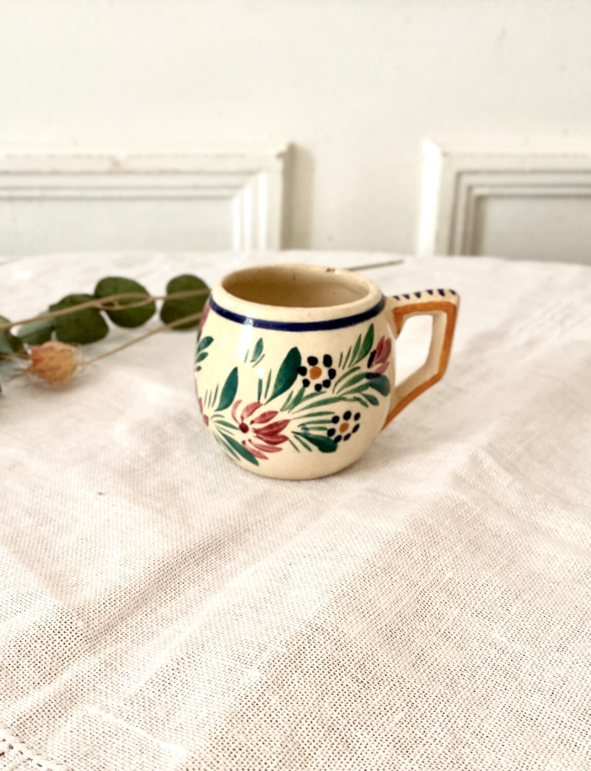 Quimper HB earthenware coffee cup