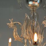 Venetian chandelier in colorless murano glass, 6 arms of light circa 1950