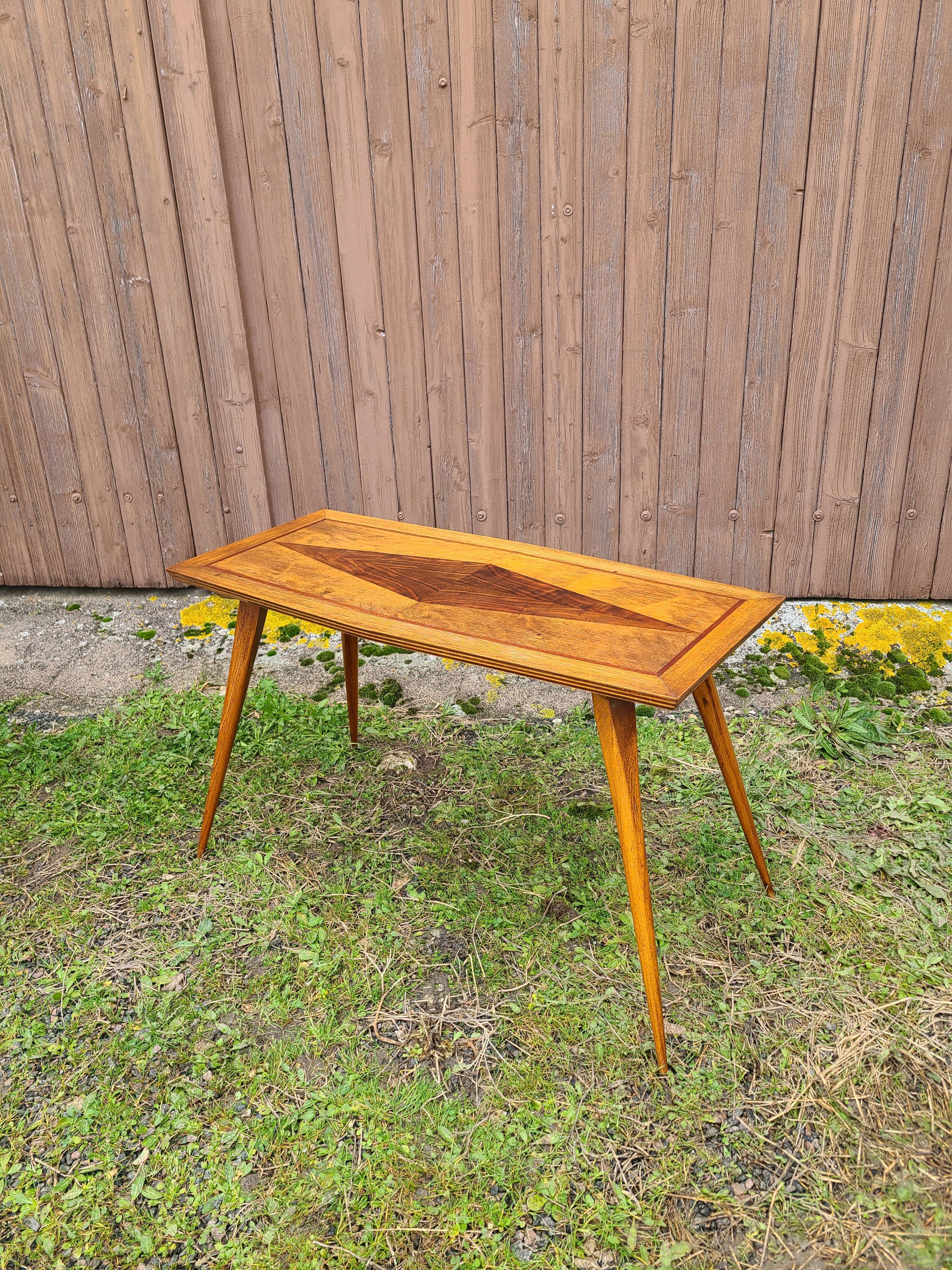 Coffee table 1950 cabinetmaker's marquetry.