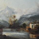 Oil on canvas House by the river