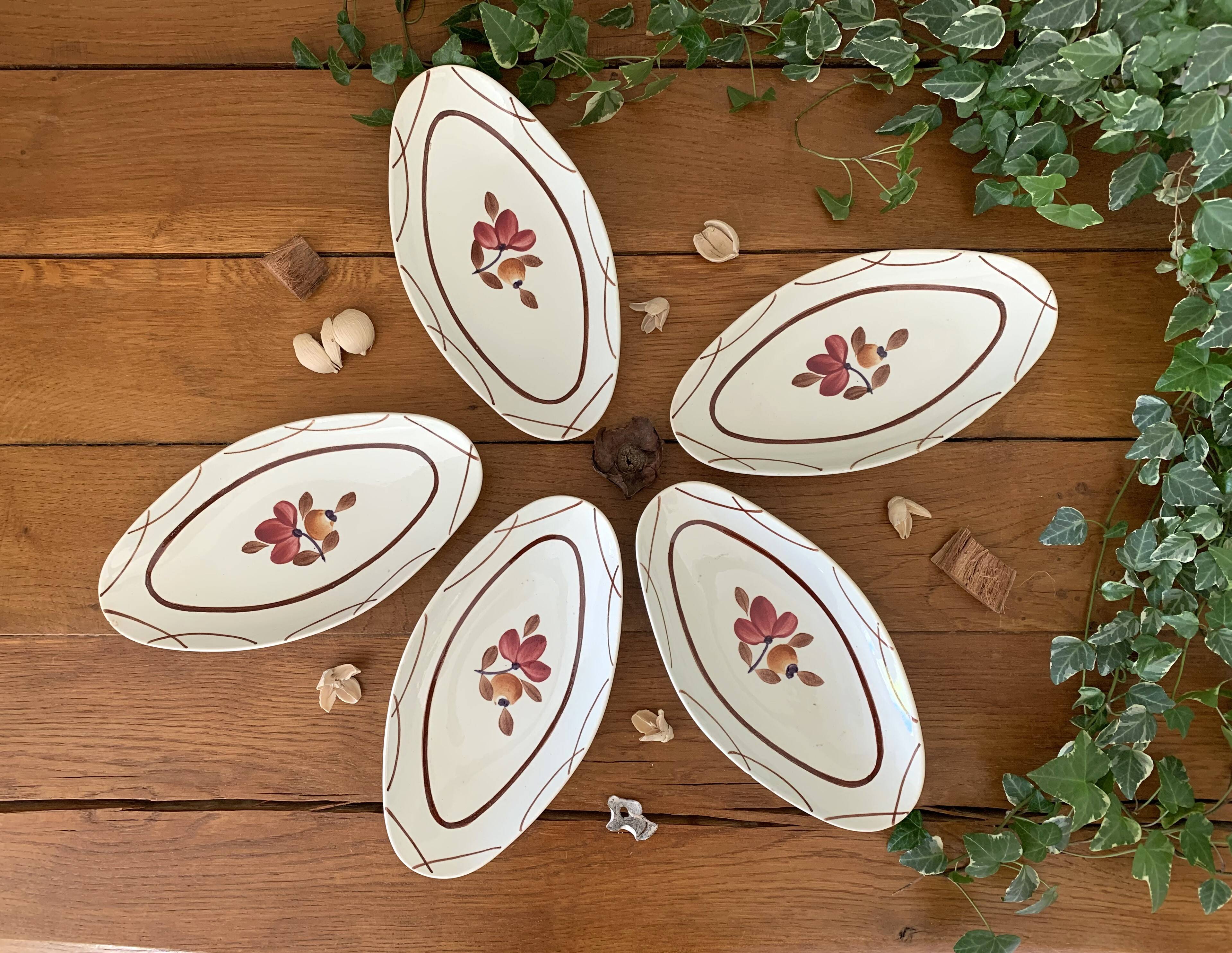 Five old earthenware bowls / butter dishes from GIEN