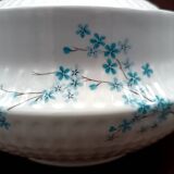White porcelain soup tureen FD Chauvigny France, forget-me-not motif