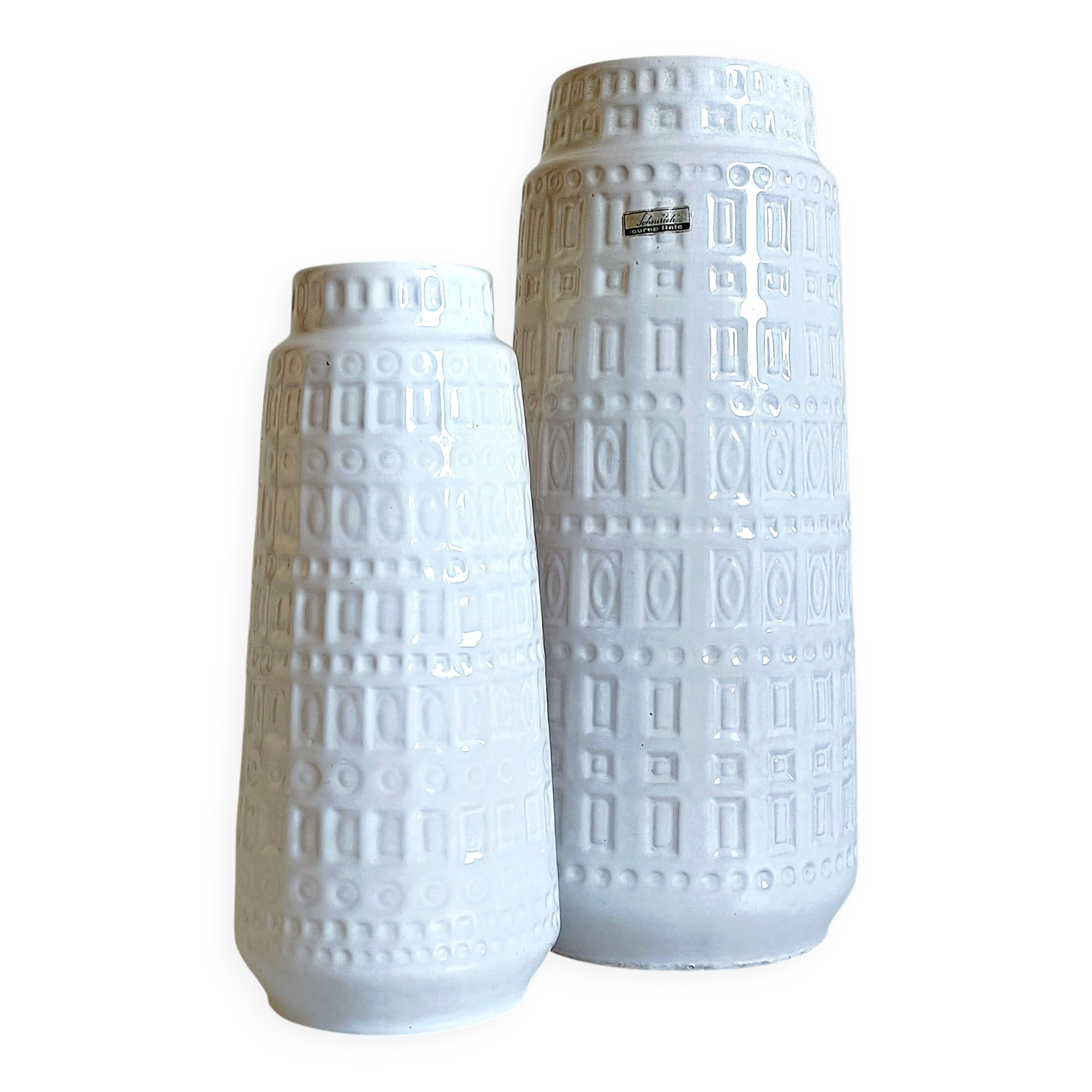 Mid-Century White Glazed West Germany Large Ceramic Vases by Scheurich, 1950s