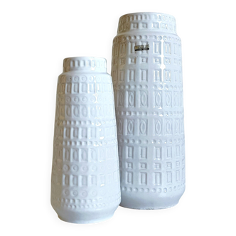 Mid-Century White Glazed West Germany Large Ceramic Vases by Scheurich, 1950s