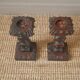 Pair of carved wood candlesticks iron nails handcrafted brutalist design candlesticks