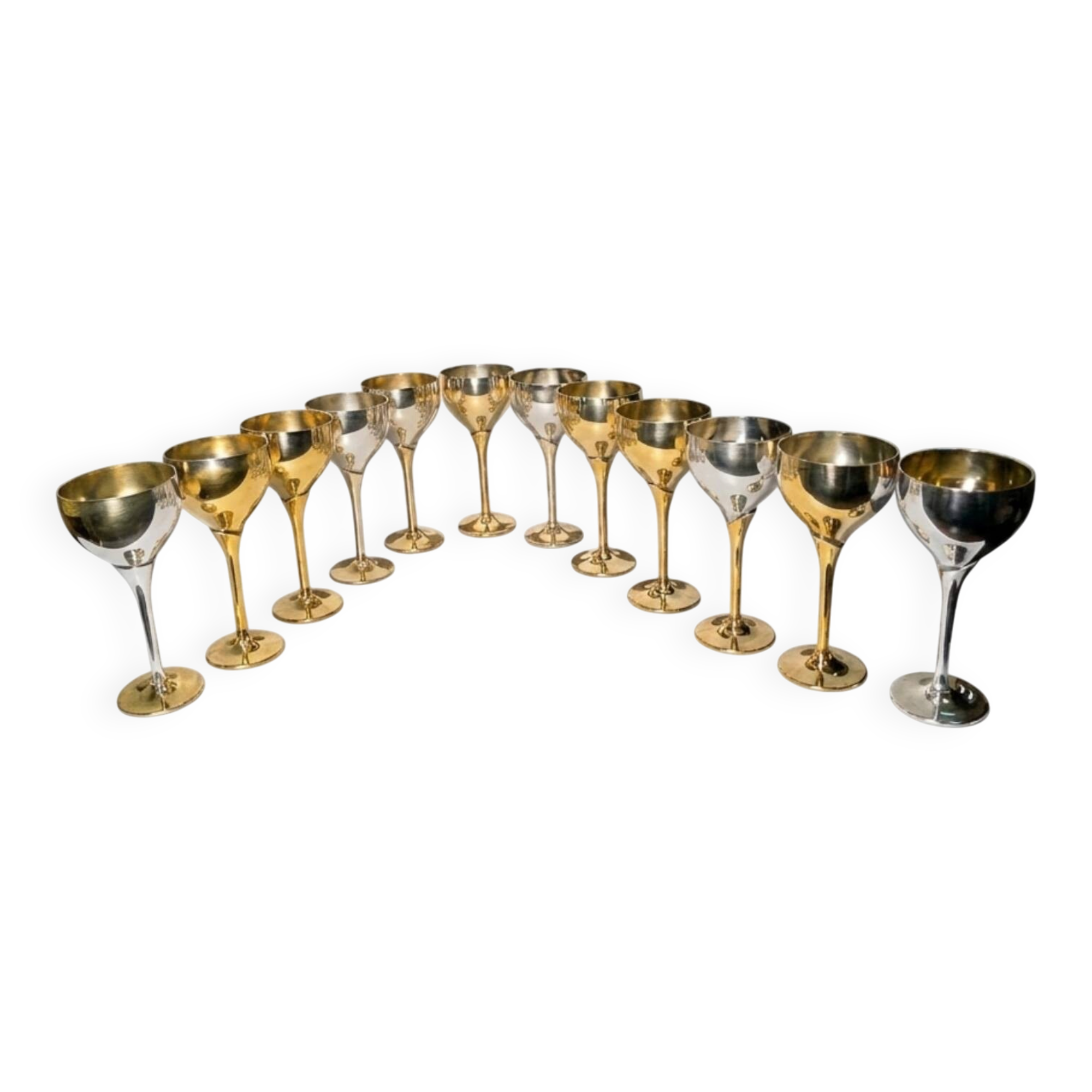 12 verres vintage métal argenté et doré