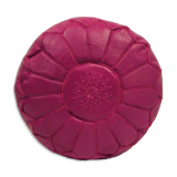 Pouf leather fushia - handmade Morocco D 53cm x H 32cm