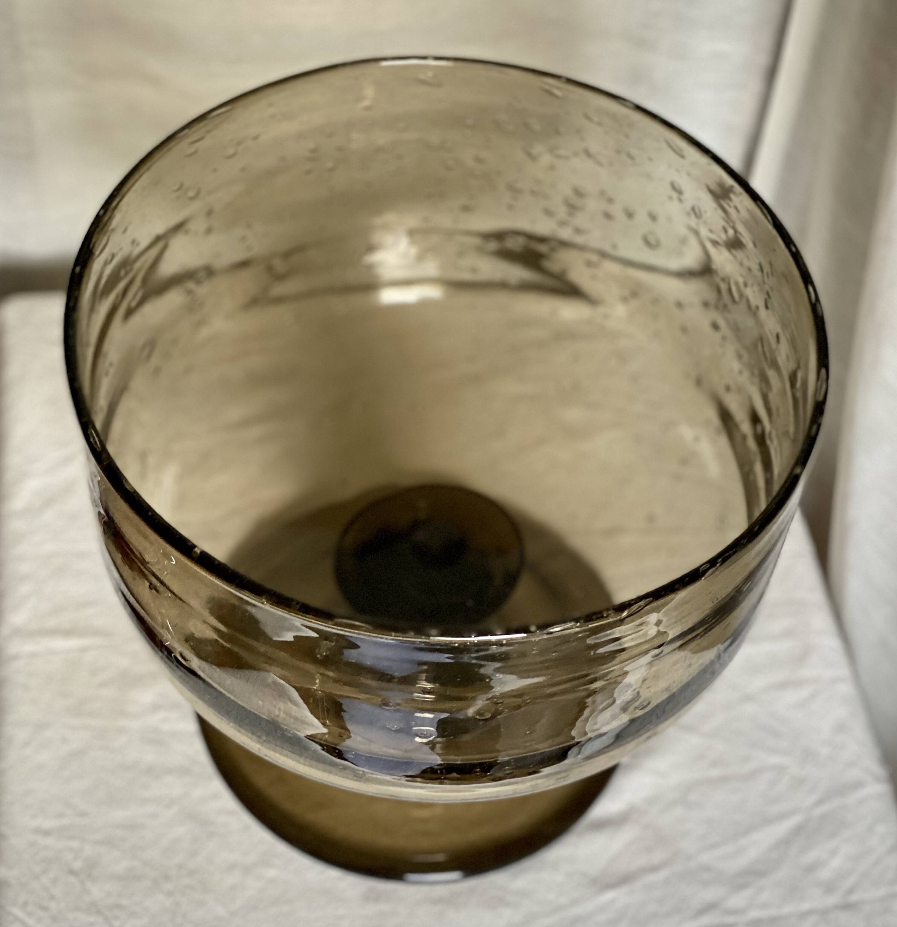 Large vintage 1960s smoked bubble glass bowl from Biot.