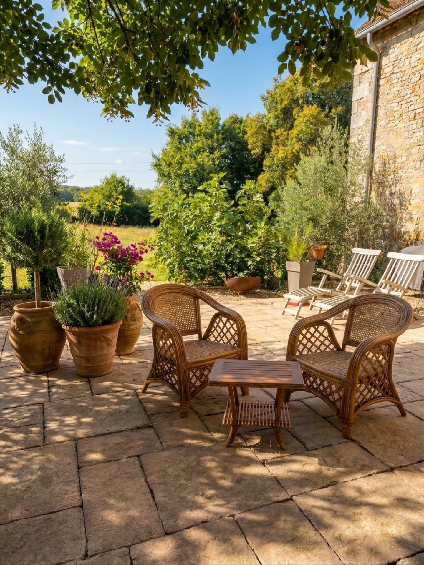Fauteuils et table en osier