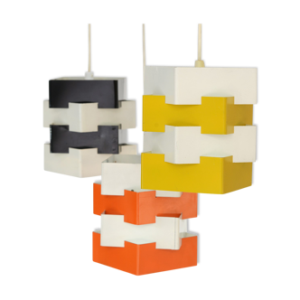Trio of metal pendant lights "Nift" by Kronobergsbelysning AB. Sweden 1960s