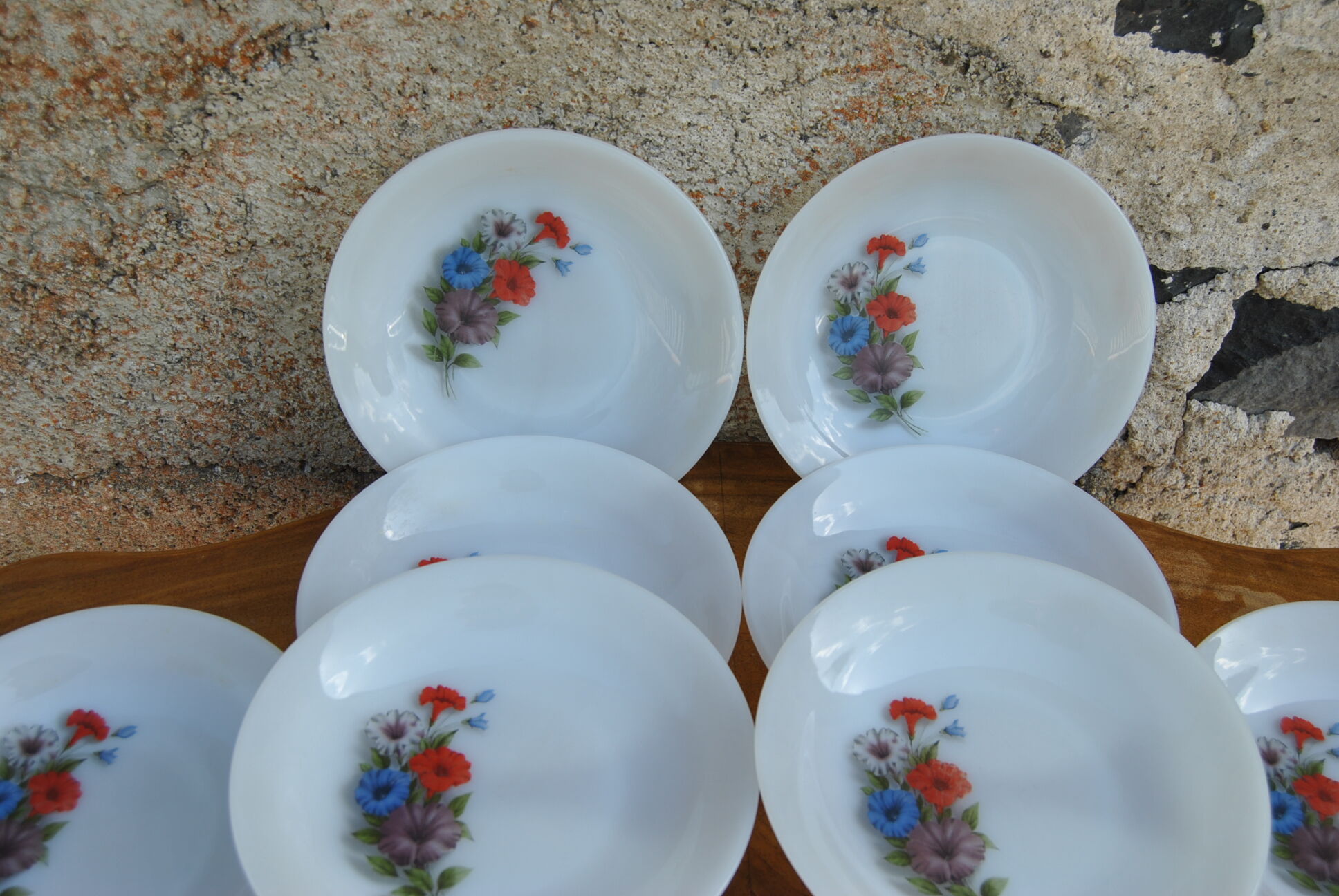 Set of 10 plates flowers of the fields - Arcopal - 70s - Vintage authentic