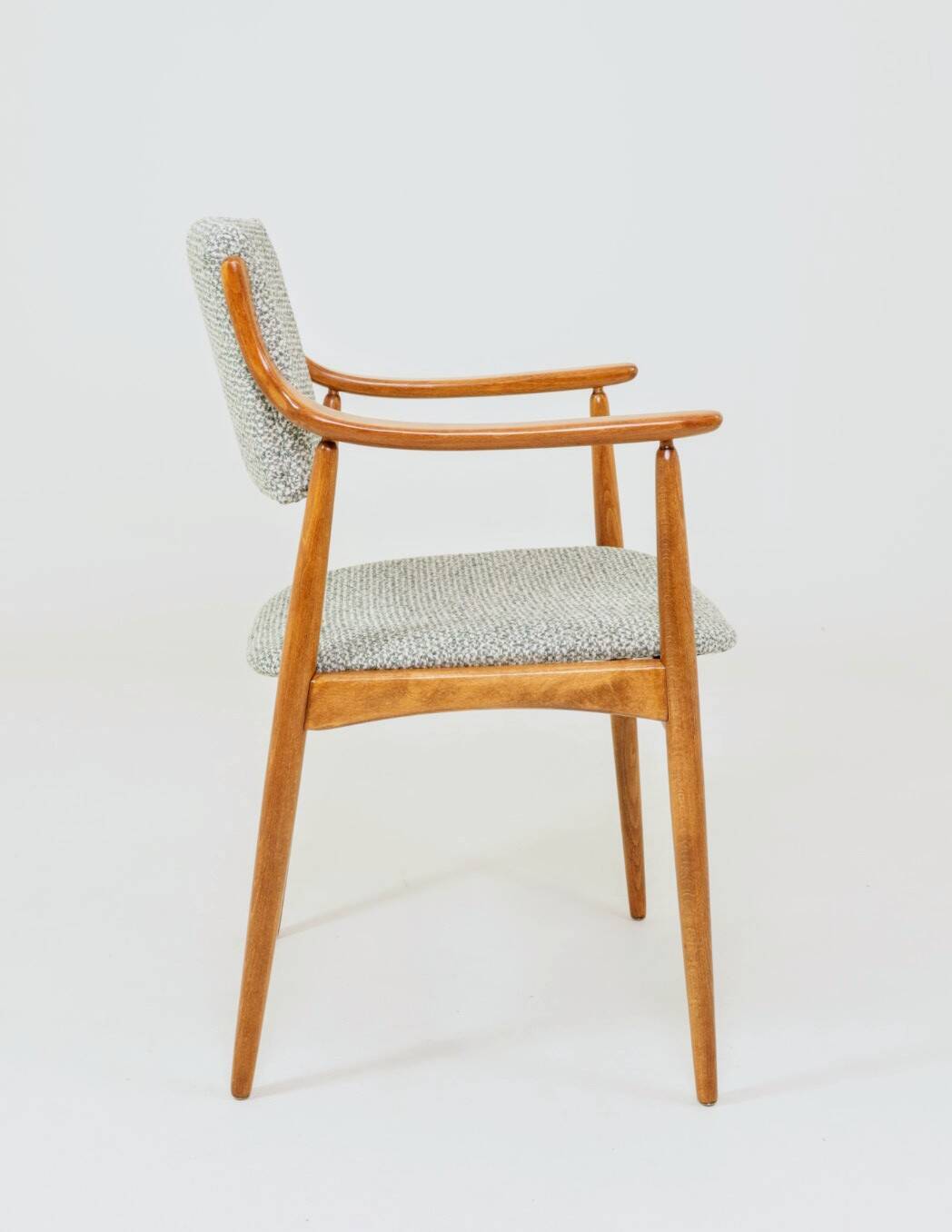 Fauteuil scandinave vintage en tissu tissé turquoise et blanc