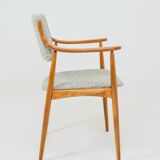 Fauteuil scandinave vintage en tissu tissé turquoise et blanc