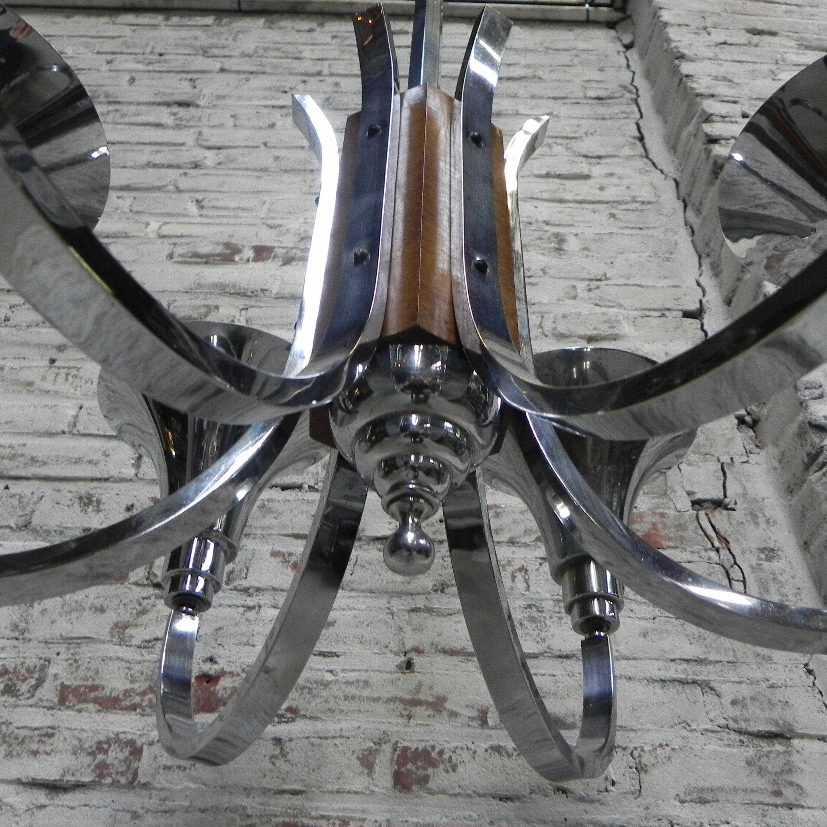 Art Deco hanging lamp with 6 chromed vials