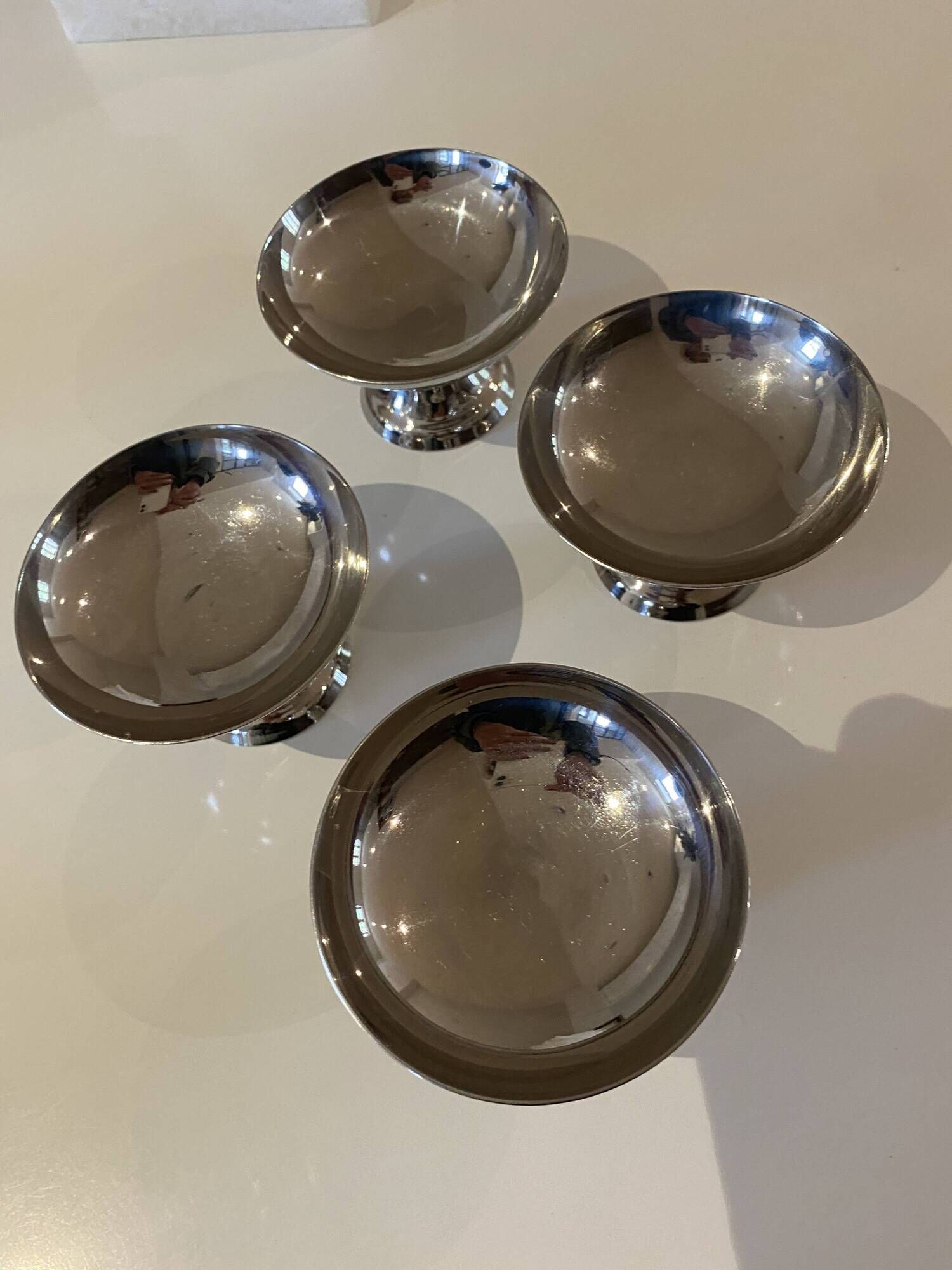 Set of 4 vintage ice cream bowls in 18/10 stainless steel – Retro bistro style