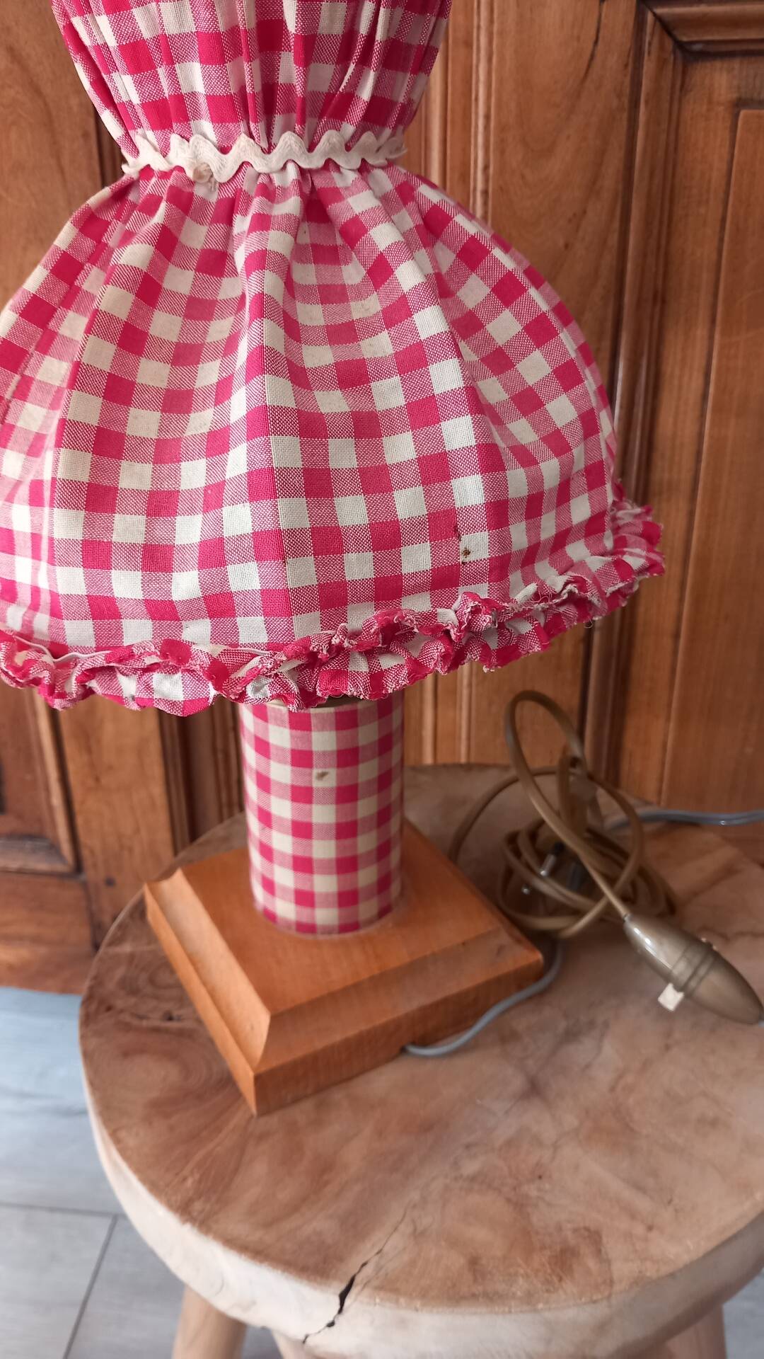 Lampe à poser rustique abat- jour vichy cottagecore