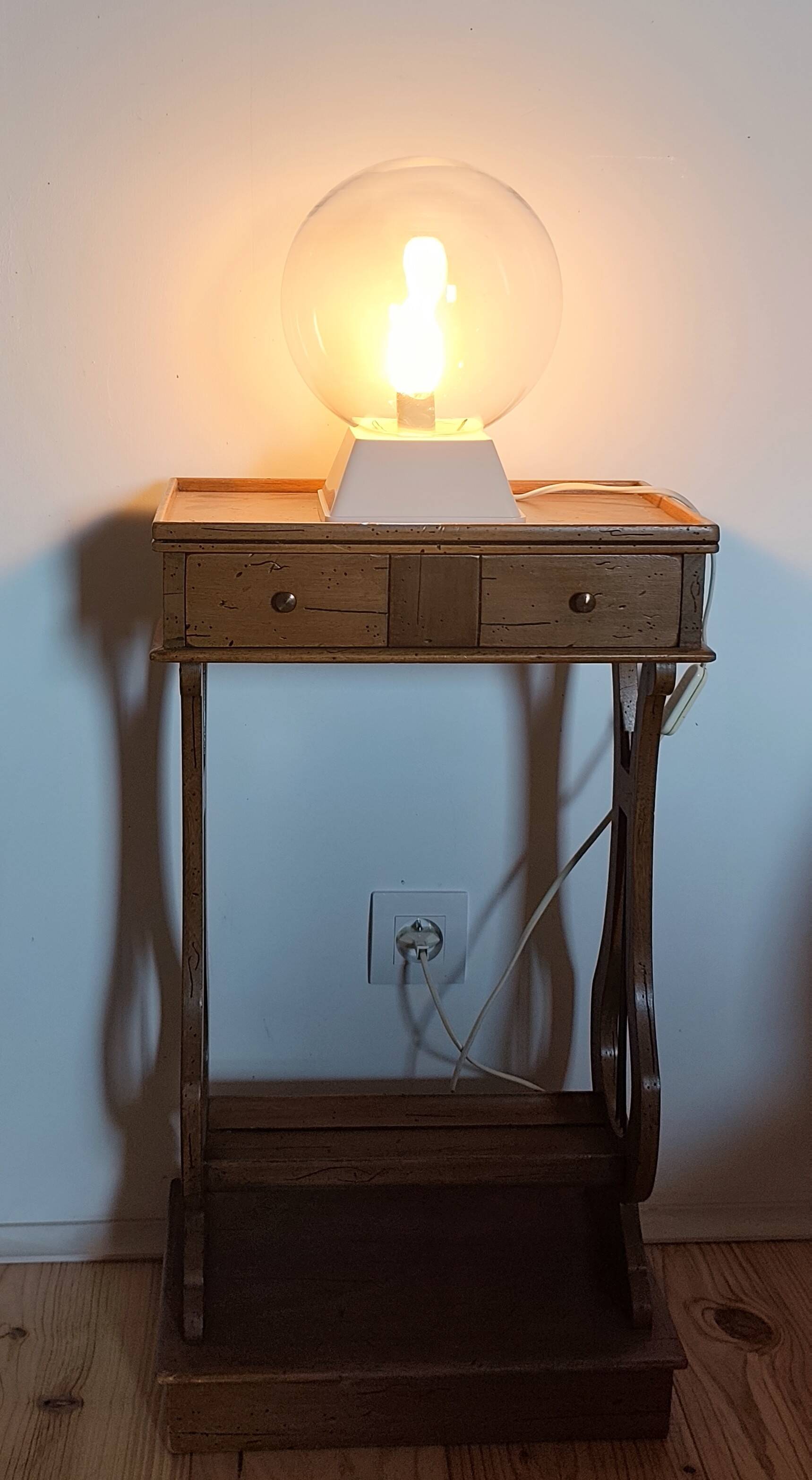 Lyre bedside table, cherry wood, 1960s.