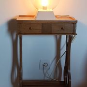 Lyre bedside table, cherry wood, 1960s.