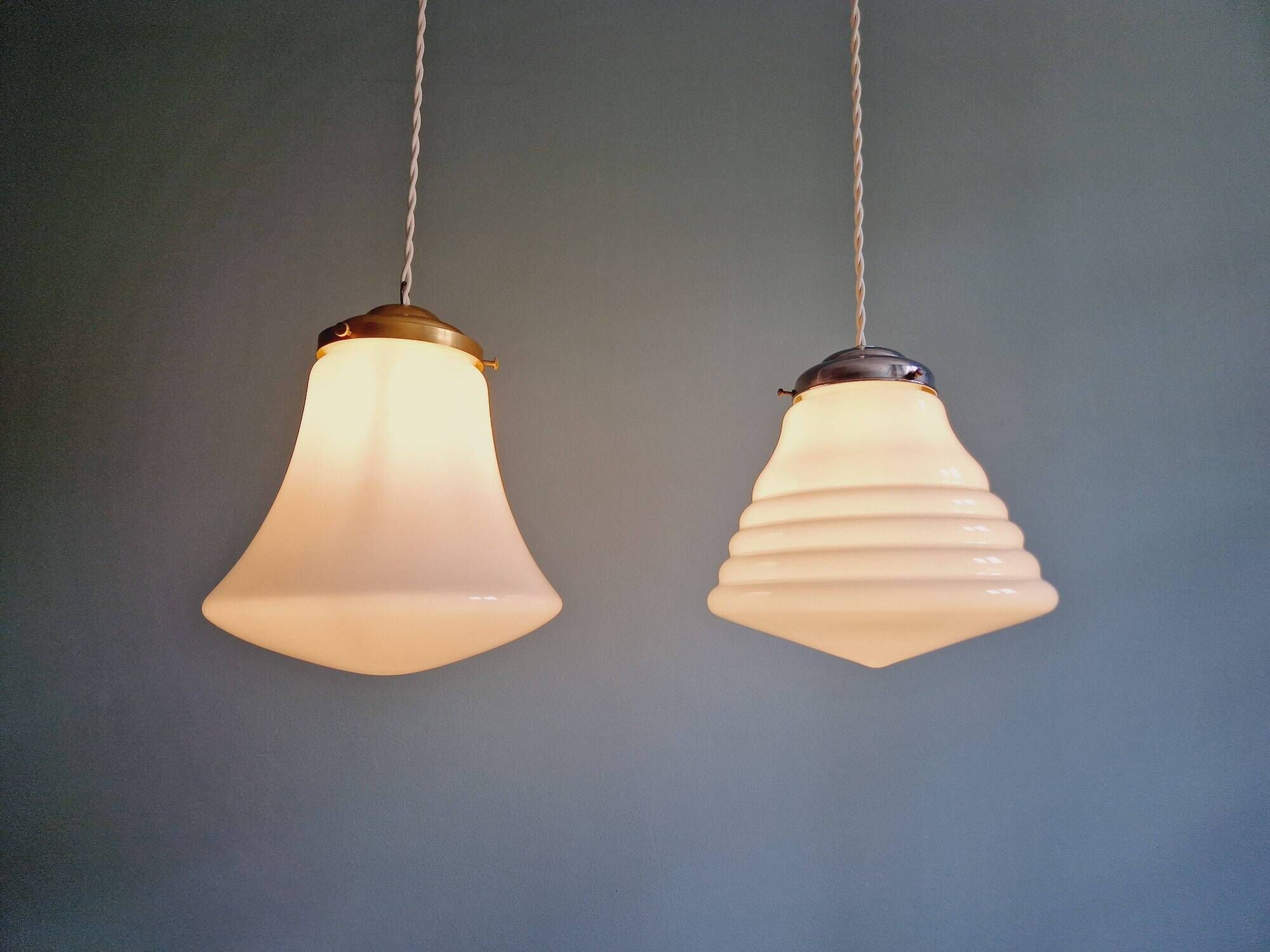 Art Deco conical pendant light in white opaline, 1920s-30s